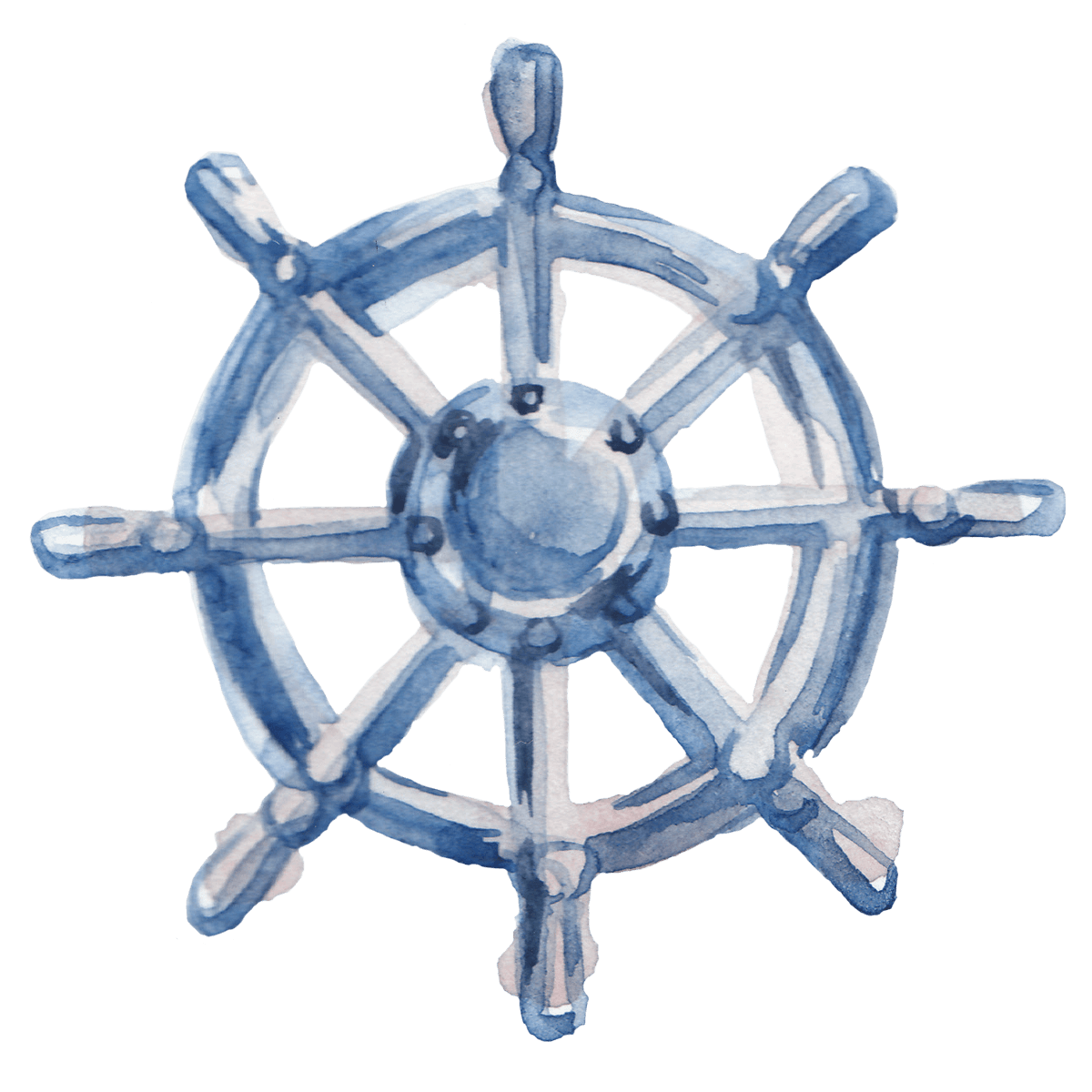 Watercolor ship wheel illustration, nautical decor, maritime theme, blue steering helm, marine art, ocean-inspired design.